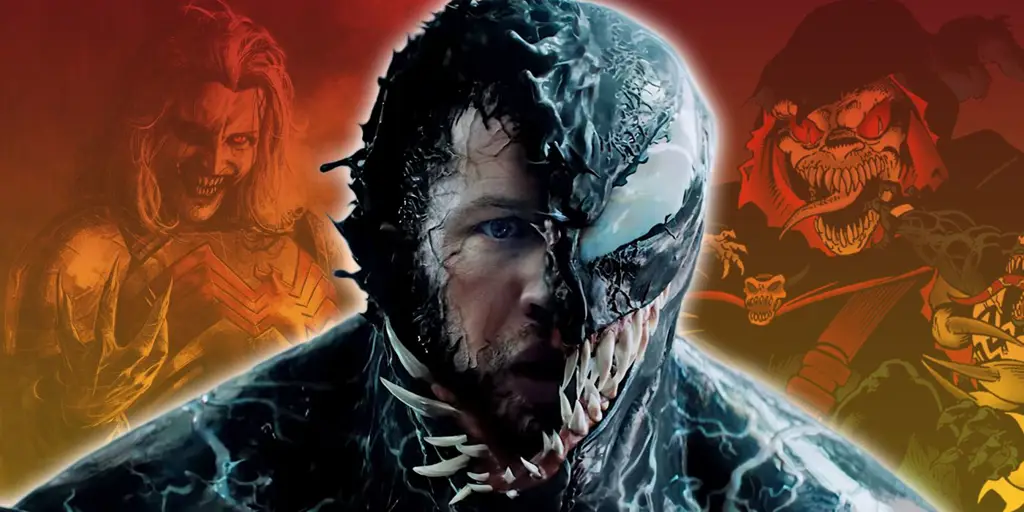 Gambar detail simbion Venom yang melekat pada Eddie Brock Simbion Venom dari dekat